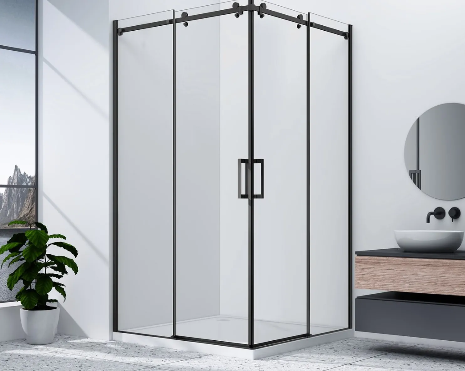 Suihkunurkka Interia Dragon Rectangular GD42, kulmikas, kirkas lasi, oikea/vasen, musta, eri kokoja