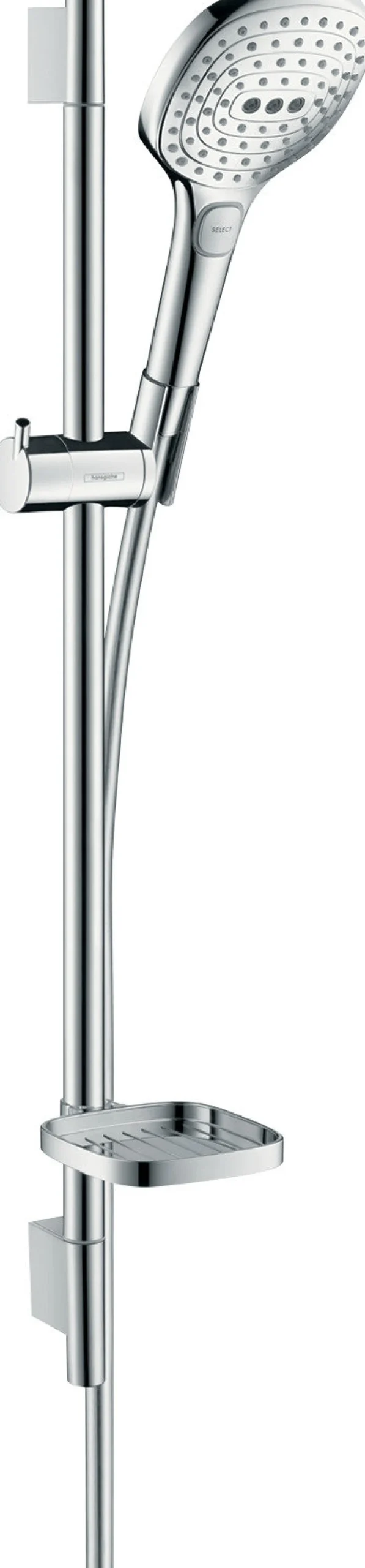 Suihkusetti Hansgrohe Raindance Select E 120 3jet Ecosmart, tanko 65 cm, saippuakuppi, kromi
