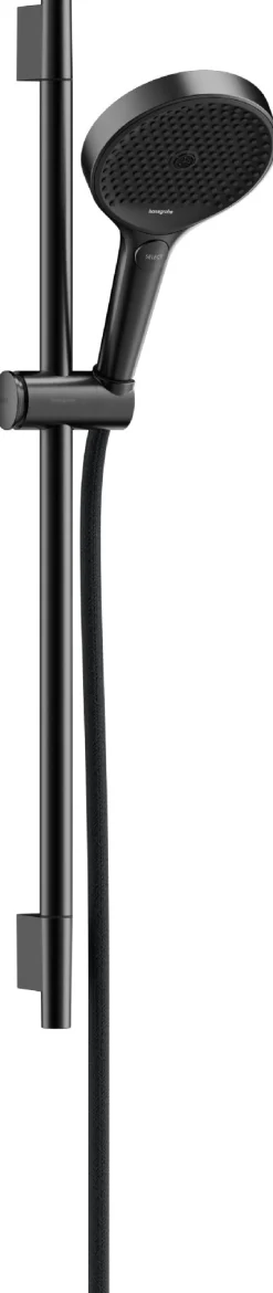 Suihkusetti Hansgrohe Rainfinity 130 3jet, suihkutanko S Puro 65 cm, liu'ulla ja Designflex-tekstiilisuihkuletkulla 160 cm, harjattu musta kromi