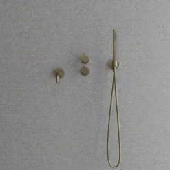 Suihkusetti Scandtap Steel Harmonized 4, termostaattihanalla ja juoksuputkella, Champagne