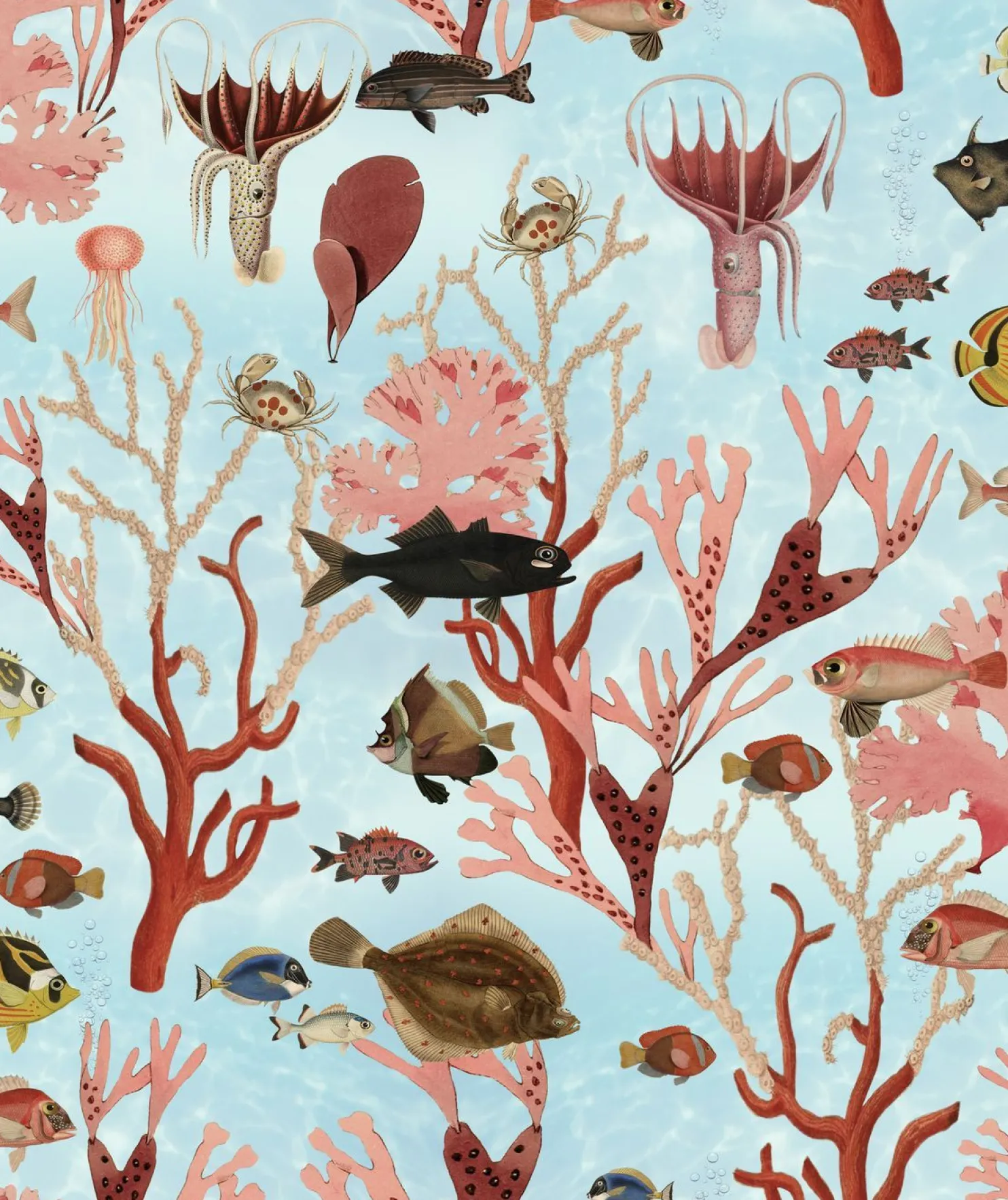 Tapetti Rebel Walls Aquarium Mint, eläin, vaaleanpunainen