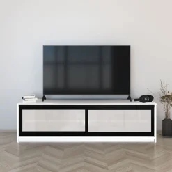 TV-taso liukuovilla Inaria Koti, mittatilaus, valkoinen lasi
