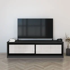 TV-taso liukuovilla Inaria Koti, mittatilaus, valkoinen lasi