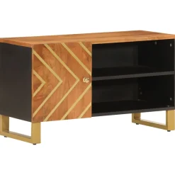 TV-taso ruskea ja musta 80x31,5x46 cm täysi mangopuu (56798)