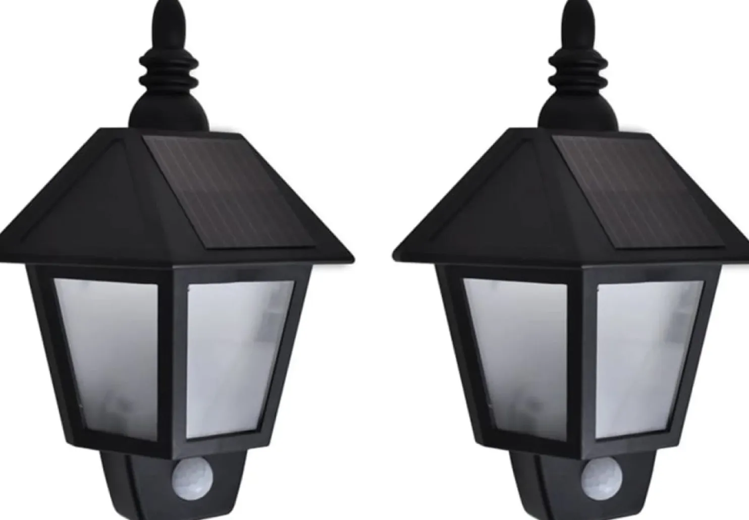 Ulkoseinävalaisimet aurinkoenergia, 2 kpl, liiketunnistin, musta
