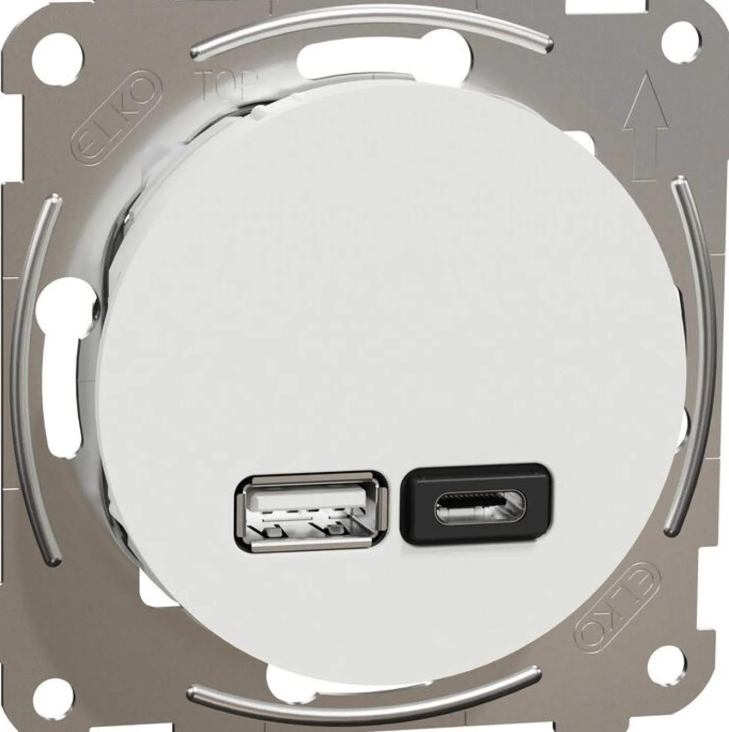 USB-latauspistorasia Schneider Electric ELKO One, 1xUSB-A + 1xUSB-C, PR, 21W, PD, uppoasennus, keskiölevyllä, ruuviliitos
