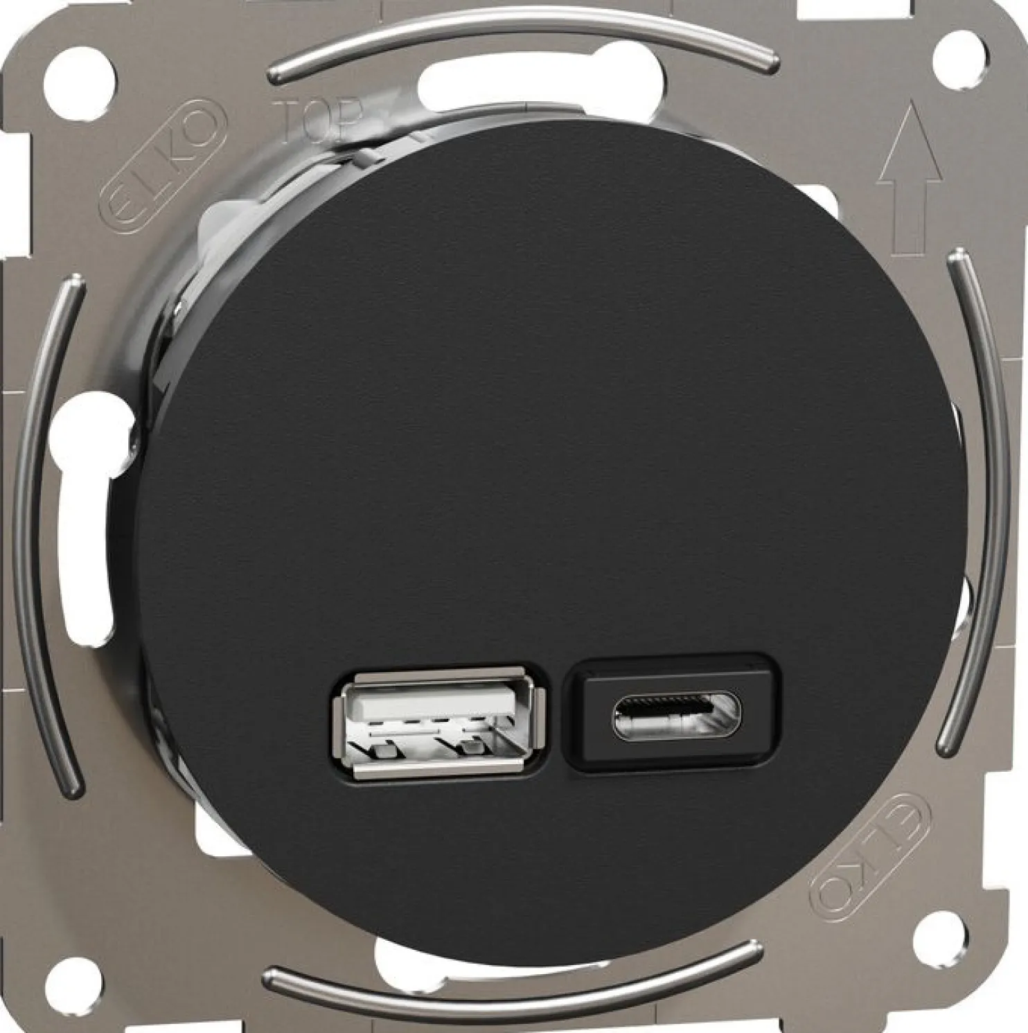 USB-latauspistorasia Schneider Electric ELKO One, 1xUSB-A + 1xUSB-C, PR, 21W, PD, uppoasennus, keskiölevyllä, ruuviliitos