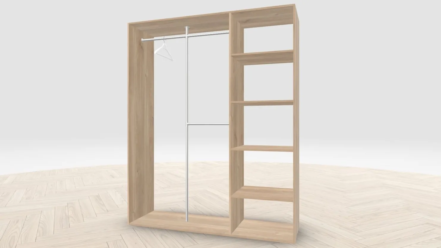 Vaatehuoneen kaapisto Mirror Line, kapea I-malli hyllyillä ja kaksiosaisella tangolla, 1700x2100x510mm, eri värejä