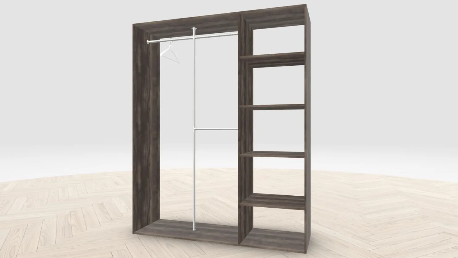 Vaatehuoneen kaapisto Mirror Line, kapea I-malli hyllyillä ja kaksiosaisella tangolla, 1700x2100x510mm, eri värejä