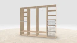 Vaatehuoneen kaapisto Mirror Line, leveä I-malli koreilla, housutelineellä ja vaatetangoilla, 2600x2100x510mm, eri värejä
