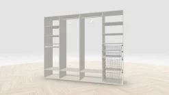 Vaatehuoneen kaapisto Mirror Line, leveä I-malli koreilla, housutelineellä ja vaatetangoilla, 2600x2100x510mm, eri värejä